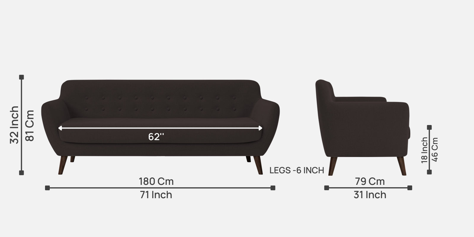 Goofy Fabric 3 Seater Sofa in Pebble Brown Colour