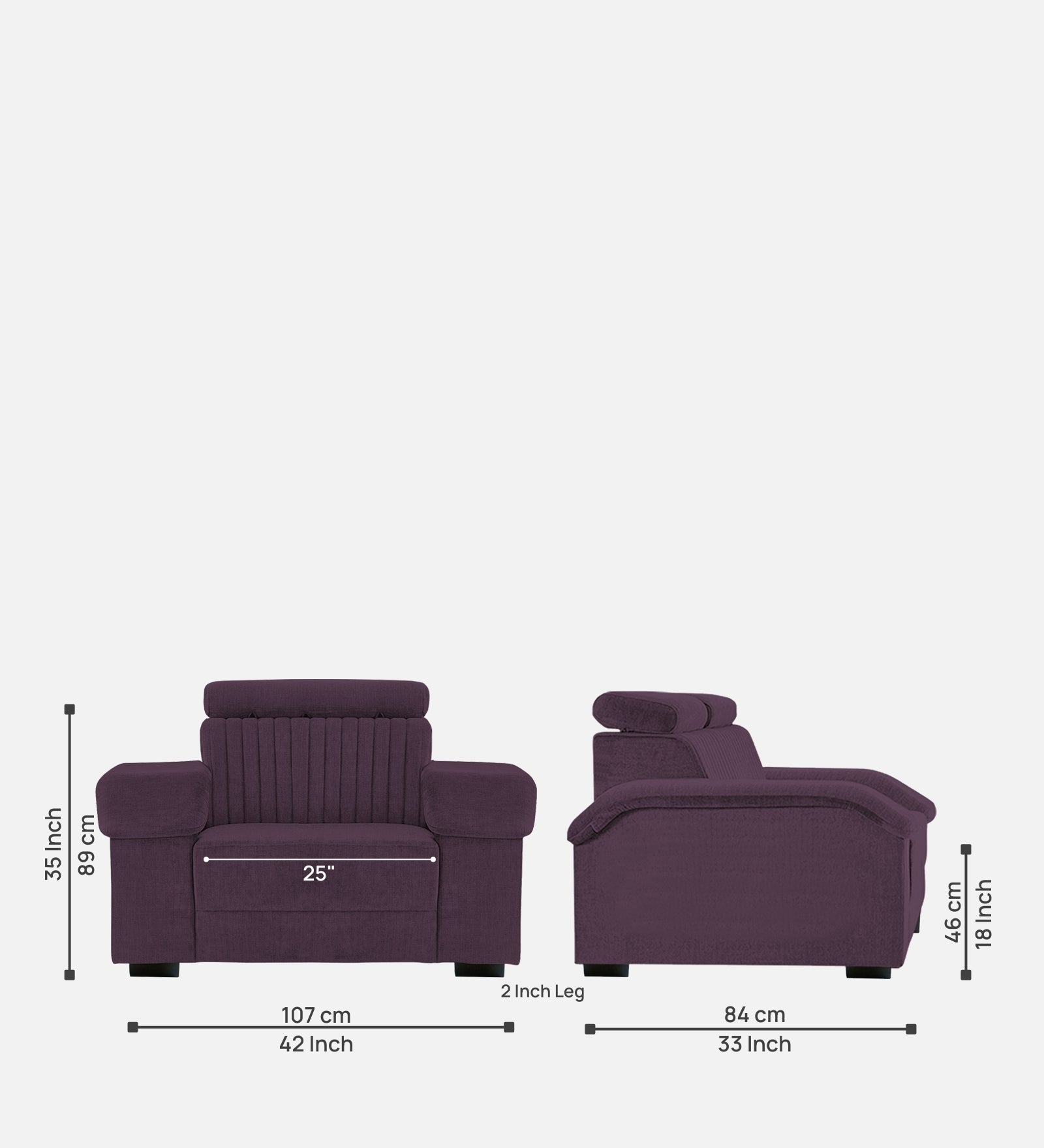 Draco Fabric 1 Seater Sofa In  Greek Purple Colour - Febonic Living
