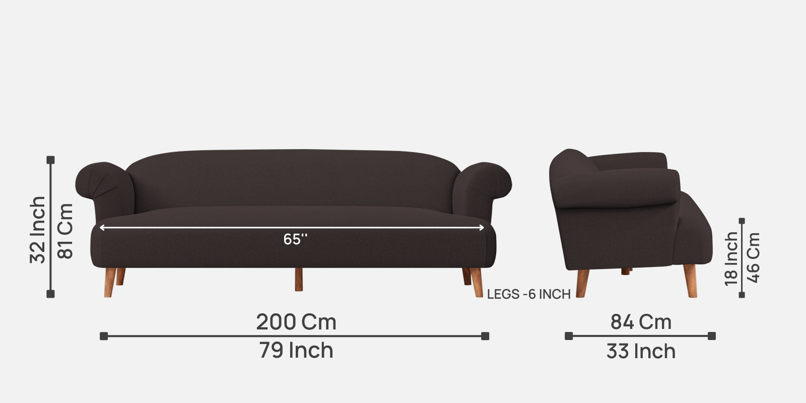 Barber Fabric 3 Seater Sofa in Pebble Brown Colour