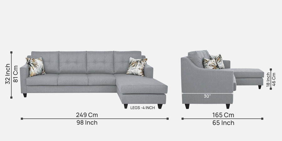 Welly Fabric Lhs Sectional Sofa 3 Lounger In Coin Grey Colour - Febonic Living