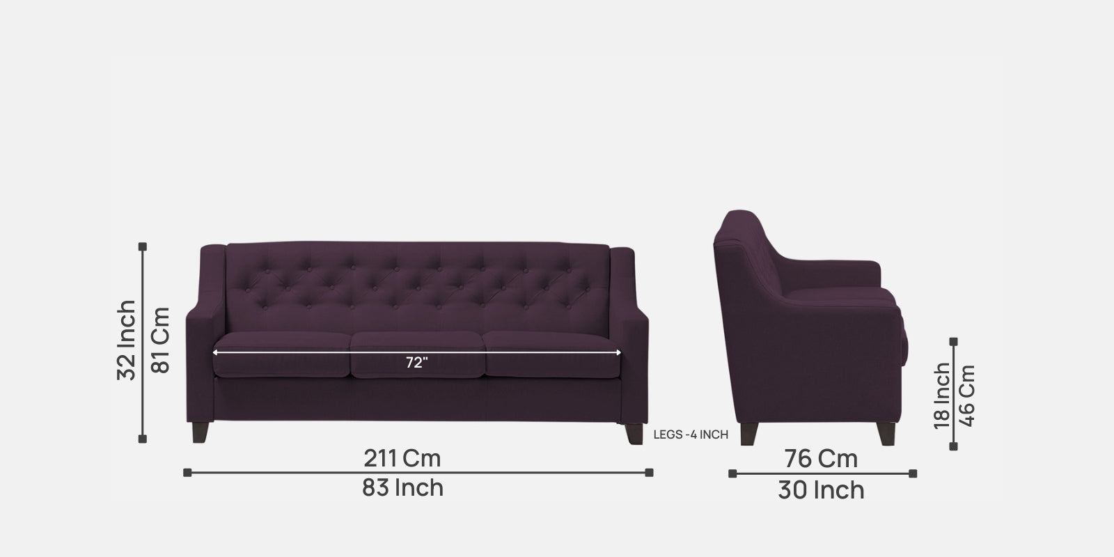 Baidy Fabric 3 Seater Sofa in Greek Purple Colour