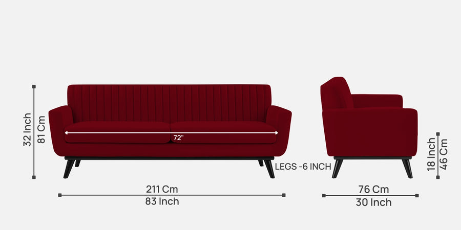 Tucker Velvet 3 Seater Sofa In Cherry Red Colour - Febonic Living
