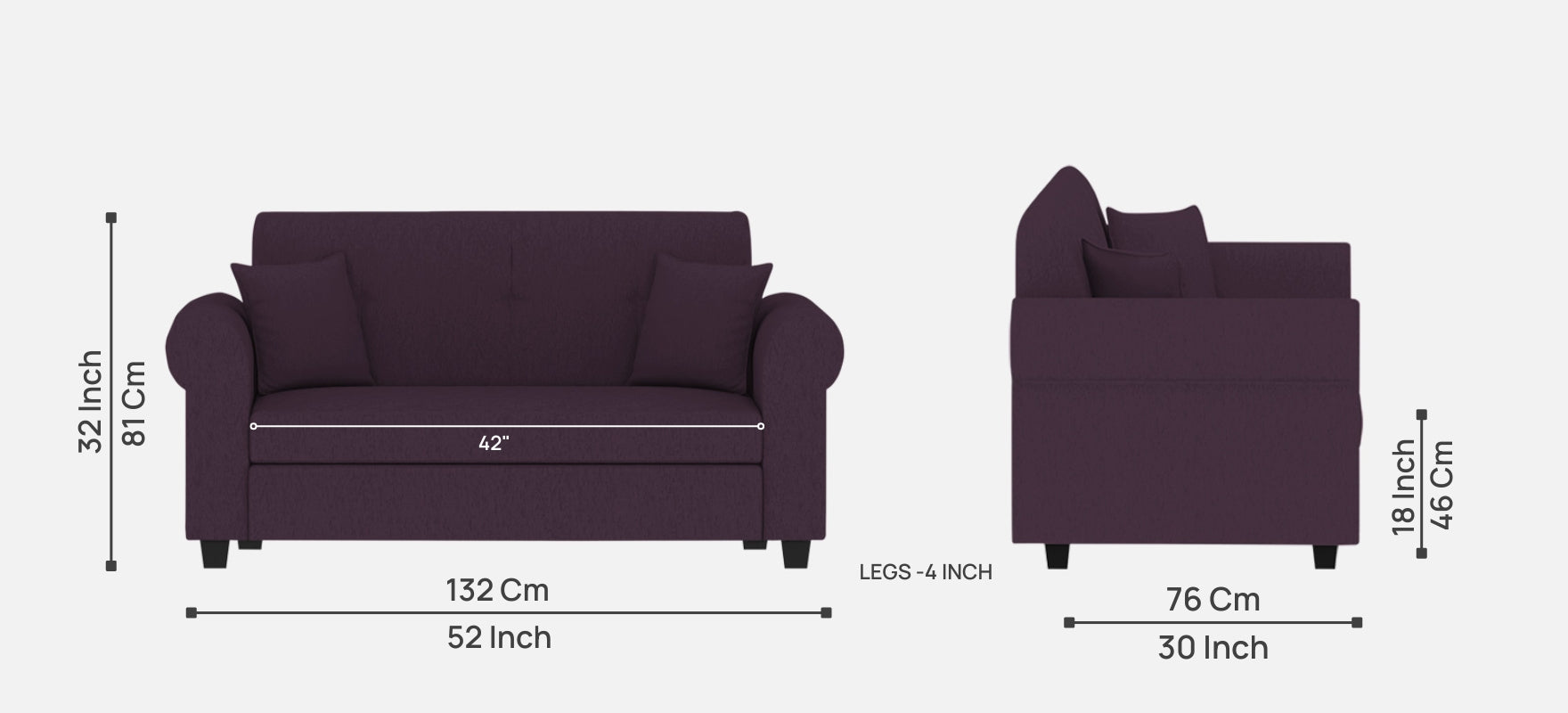 Derado Fabric 2 Seater Sofa in Greek Purple Colour