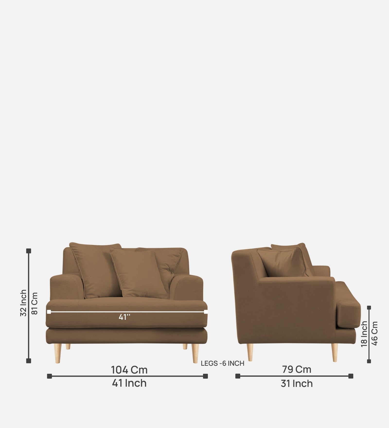 Woody Fabric 1 Seater Sofa in Dusty peach Colour