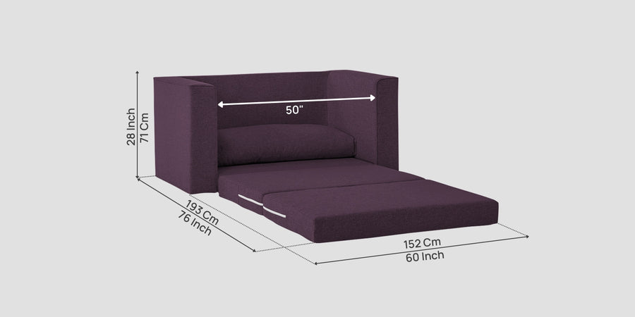Kenia Fabric 2 Seater Foldable Sofa Cum Bed In Greek Purple Colour - Febonic Living
