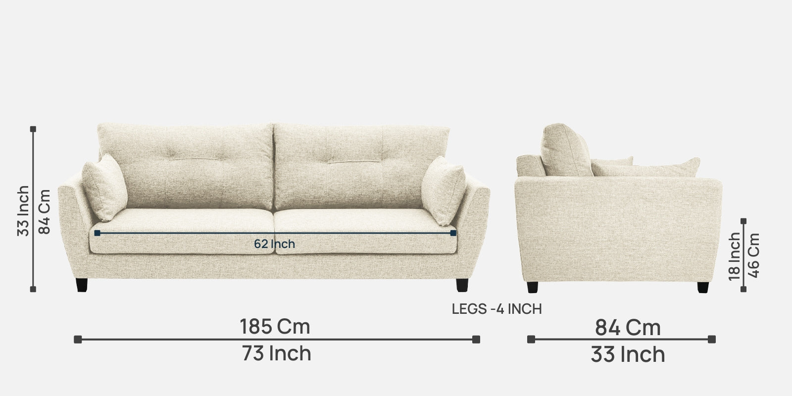 Mario Fabric 3 Seater Sofa in Ivory Cream Colour