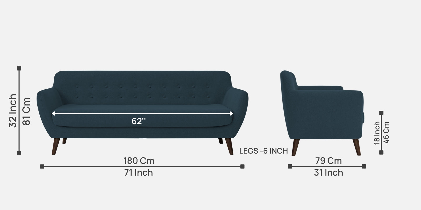 Goofy Fabric 3 Seater Sofa in Cool Blue Colour