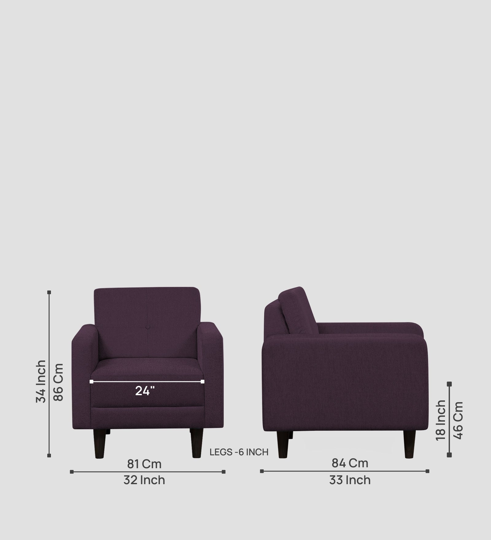Noha Fabric 1 Seater Sofa In  Greek Purple Colour - Febonic Living