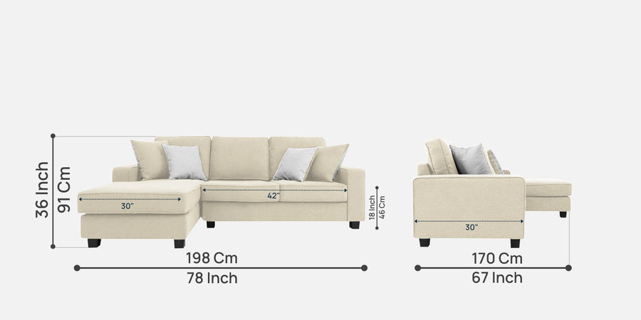 Ladybug Fabric Rhs Sectional Sofa 2 Lounger In Ivory Cream Colour - Febonic Living