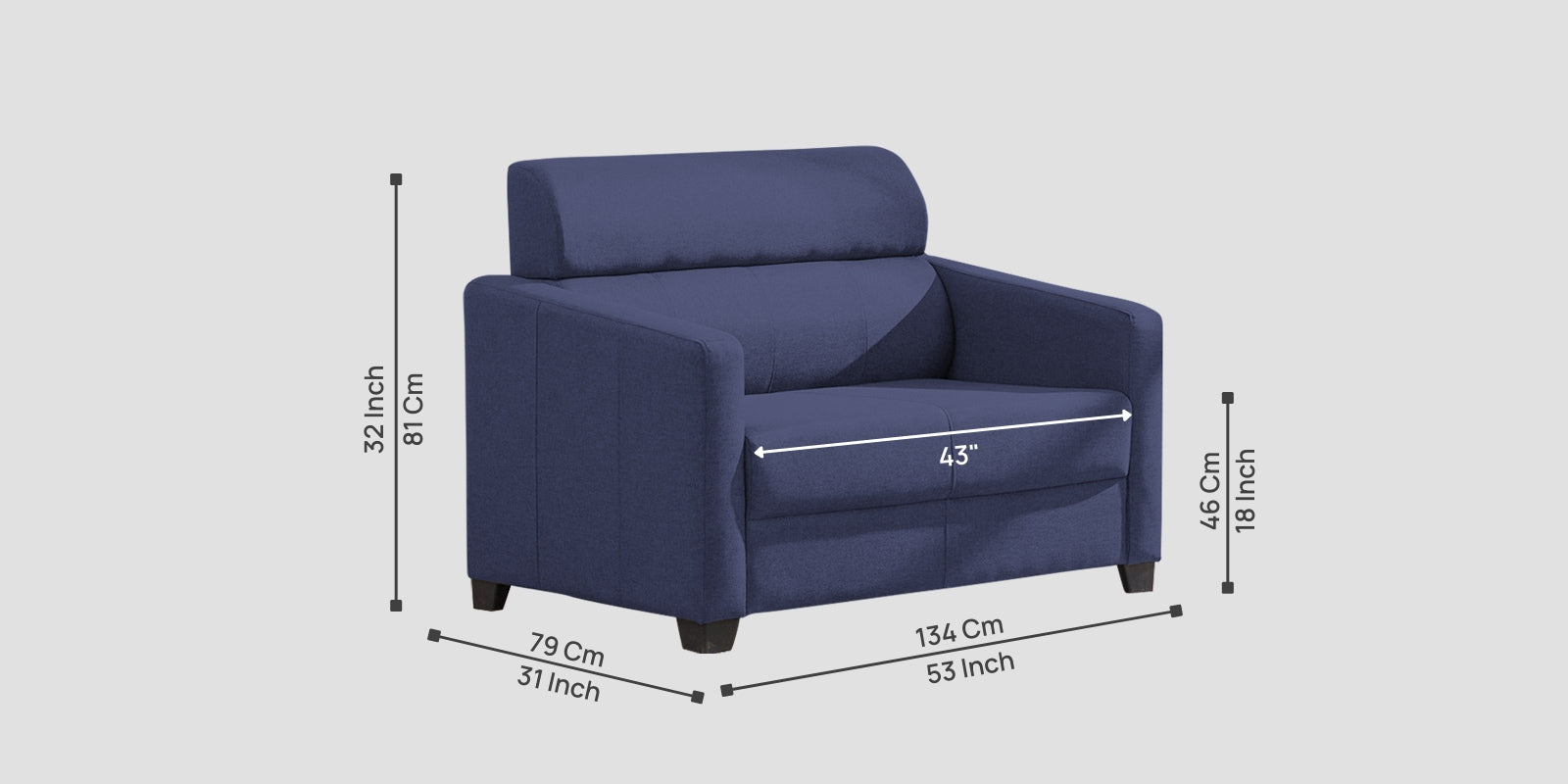 Devo Fabric 2 Seater Sofa in Slate Blue Colour