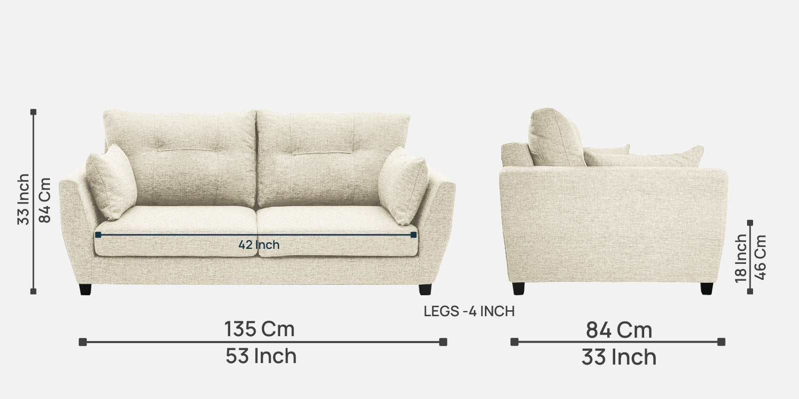 Mario Fabric 2 Seater Sofa in Ivory Cream Colour