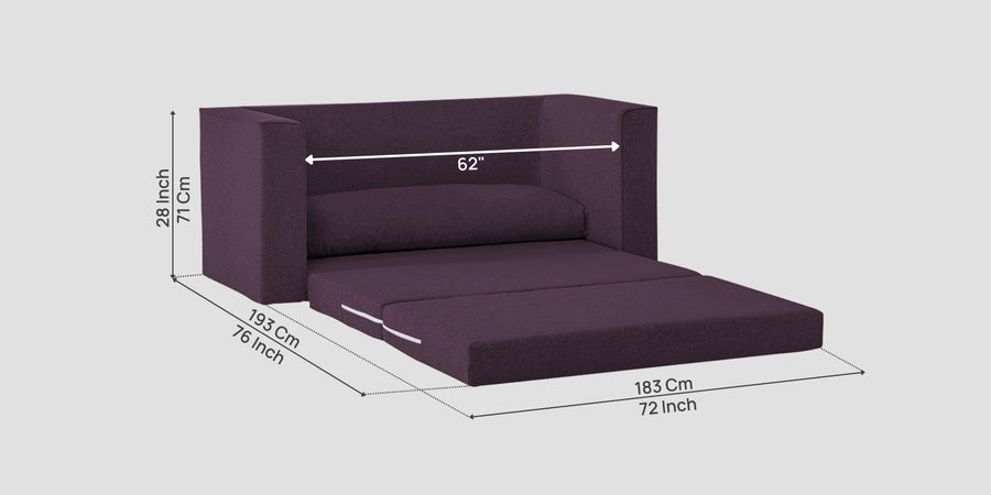 Kenia Fabric 3 Seater Foldable Sofa Cum Bed In Greek Purple Colour - Febonic Living