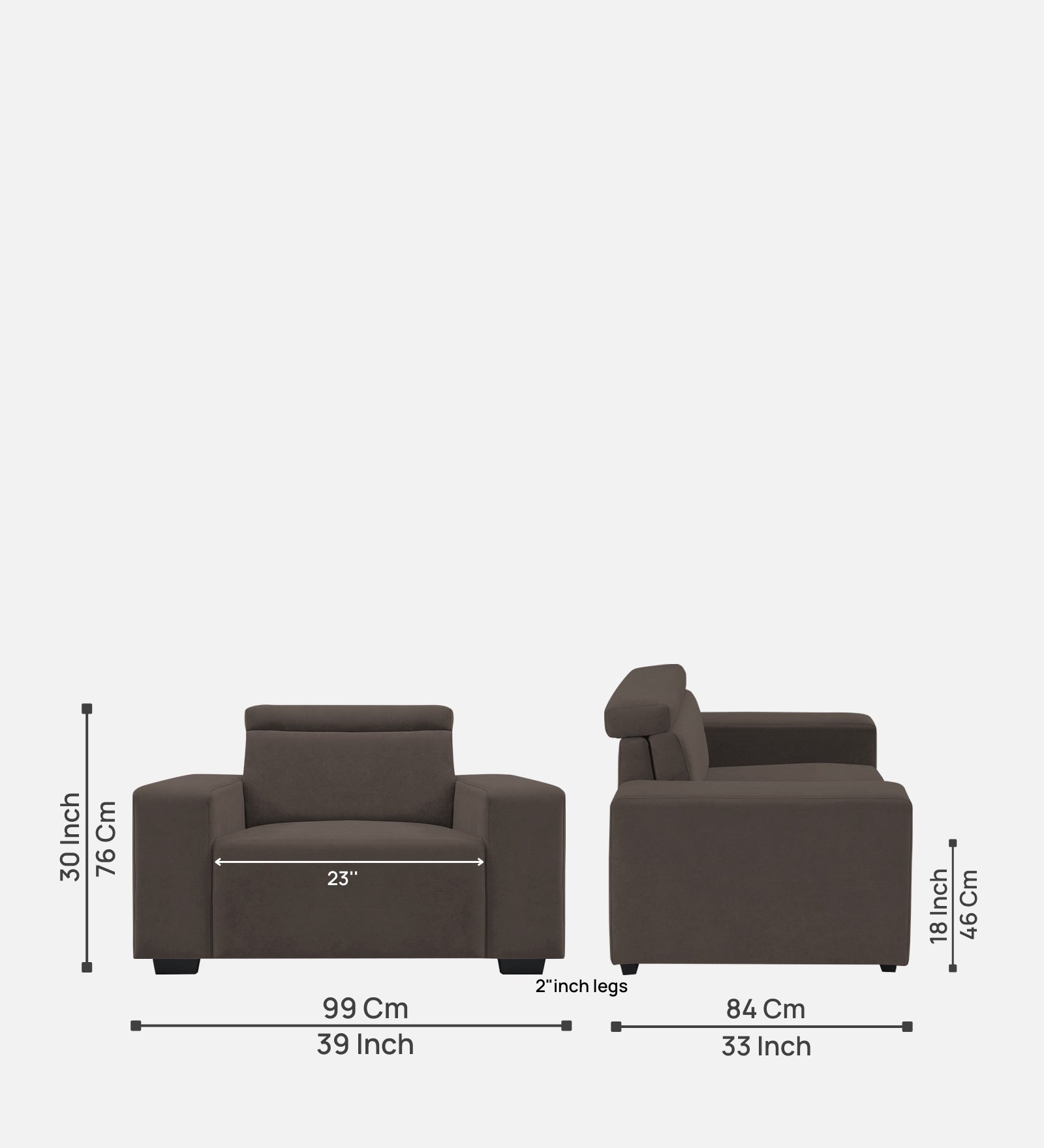 Hiro Fabric 1 Seater Sofa In  Lito Brown Colour - Febonic Living
