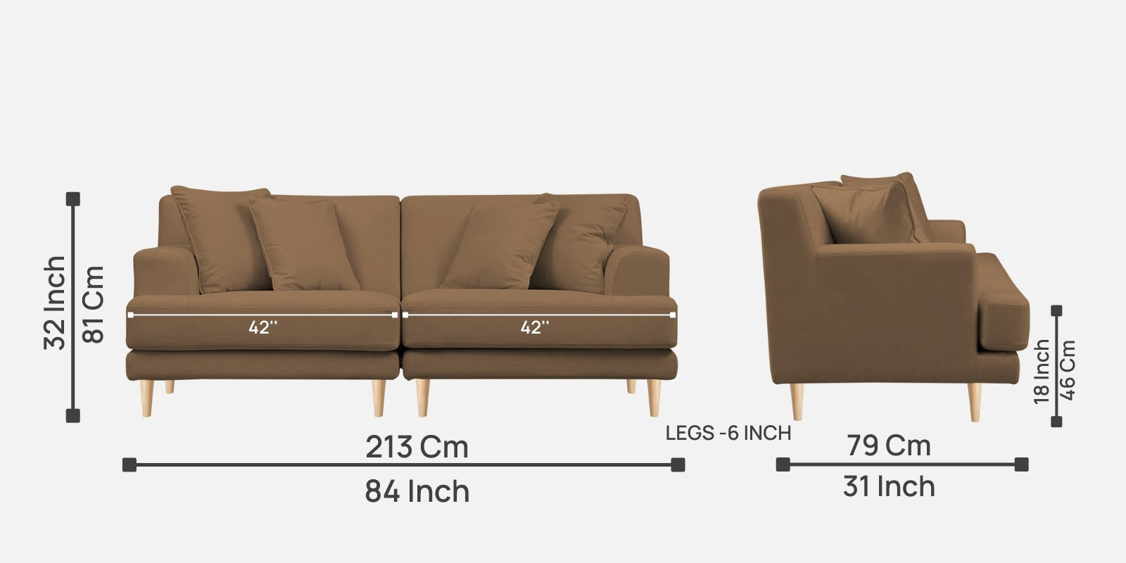 Woody Fabric 3 Seater Sofa in Dusty peach Colour