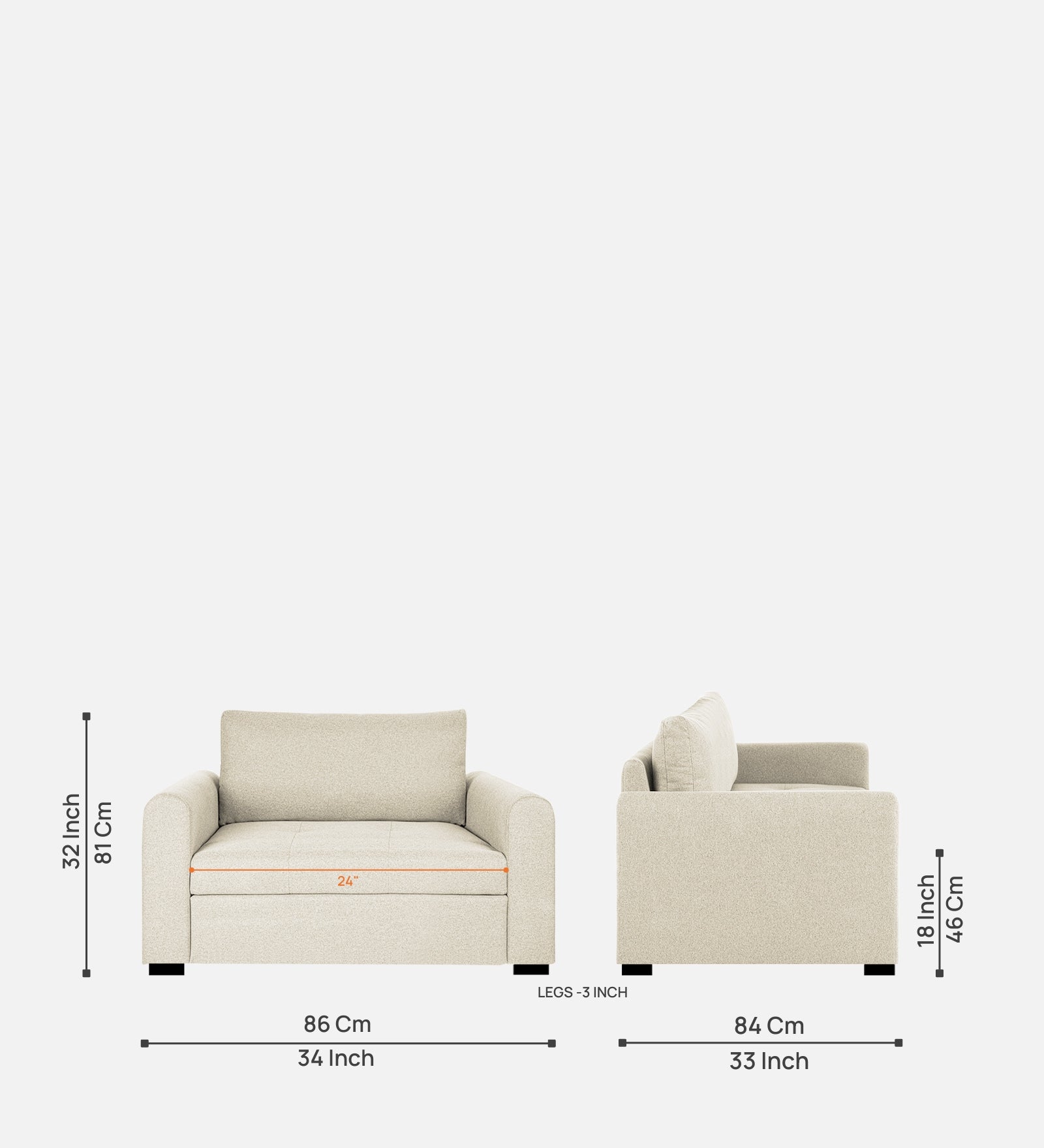 Sigma Fabric 1 Seater Sofa in Ivory Cream Colour