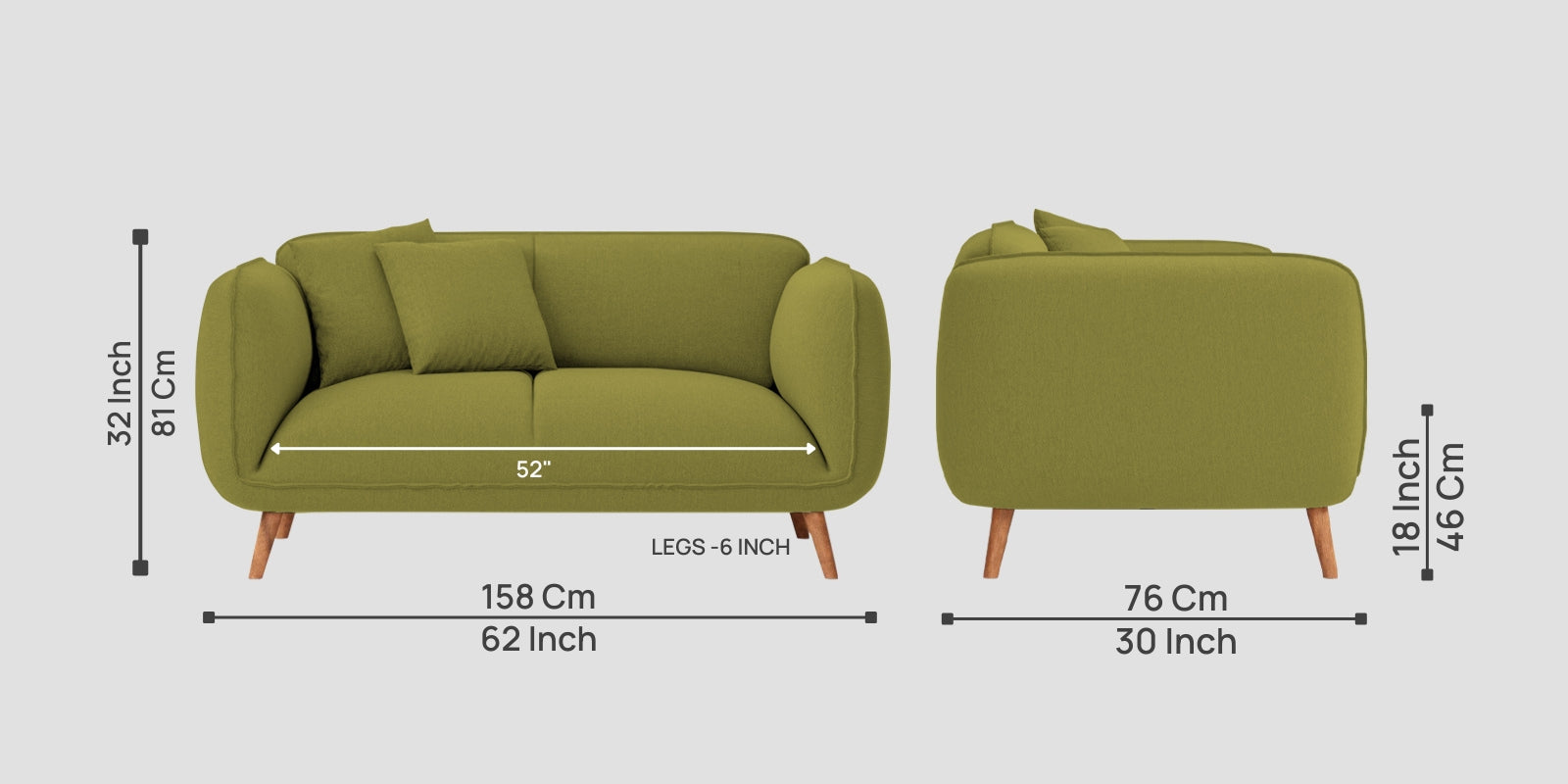 Zia Fabric 2 Seater Sofa In Kelly Green Colour - Febonic Living
