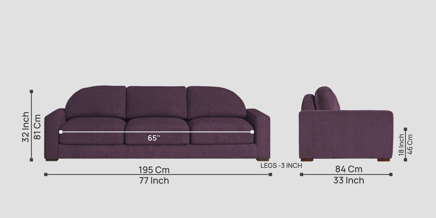 Dara Fabric 3 Seater Sofa In Greek Purple Colour - Febonic Living
