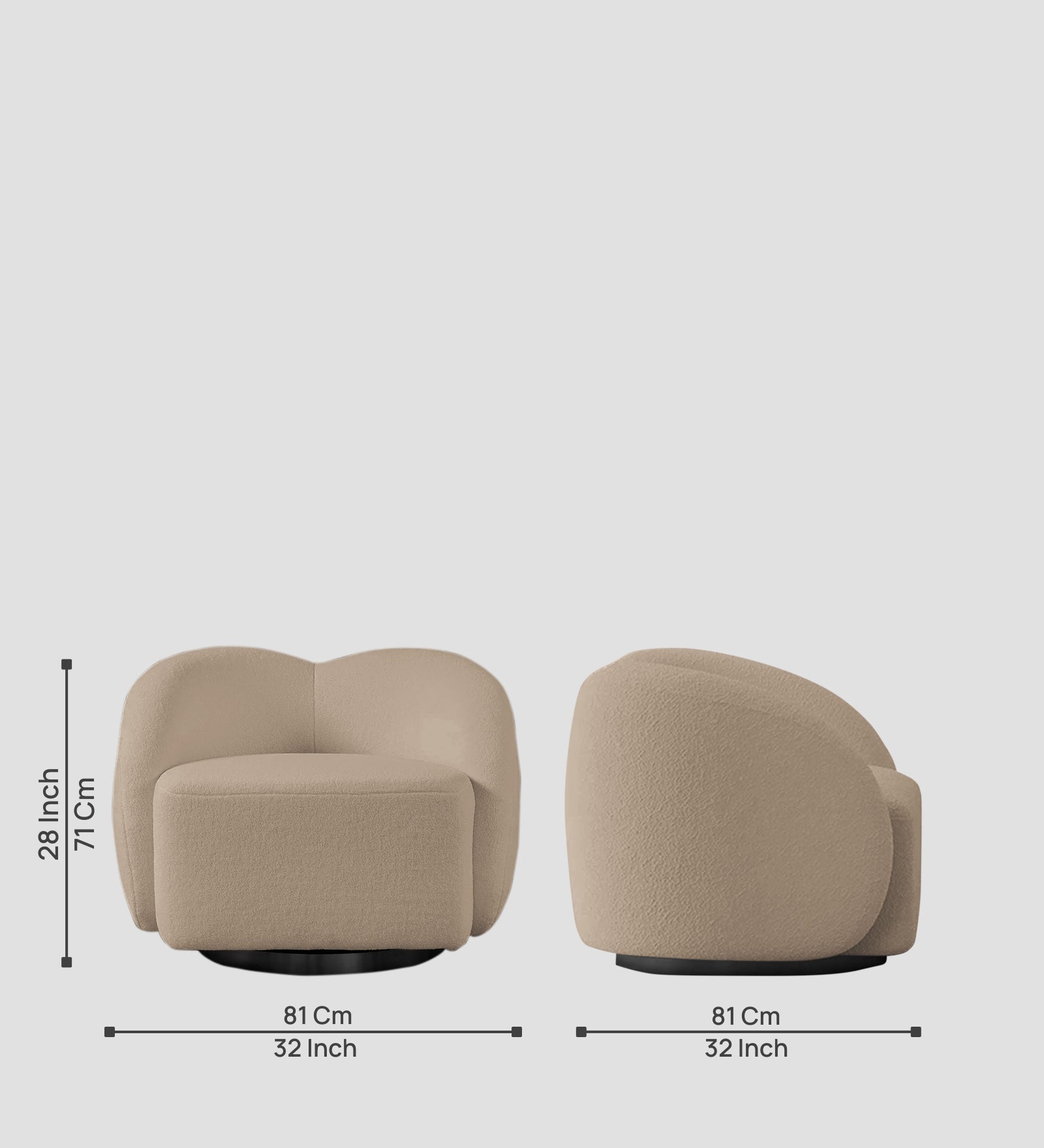 Miles Boucle Fabric Swivel Chair in Mushroom Beige Colour
