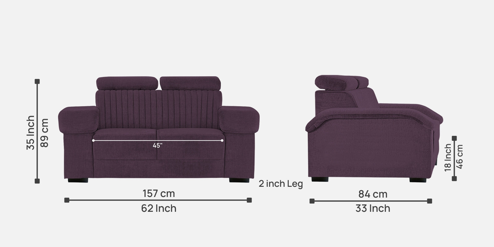 Draco Fabric 2 Seater Sofa In Greek Purple Colour