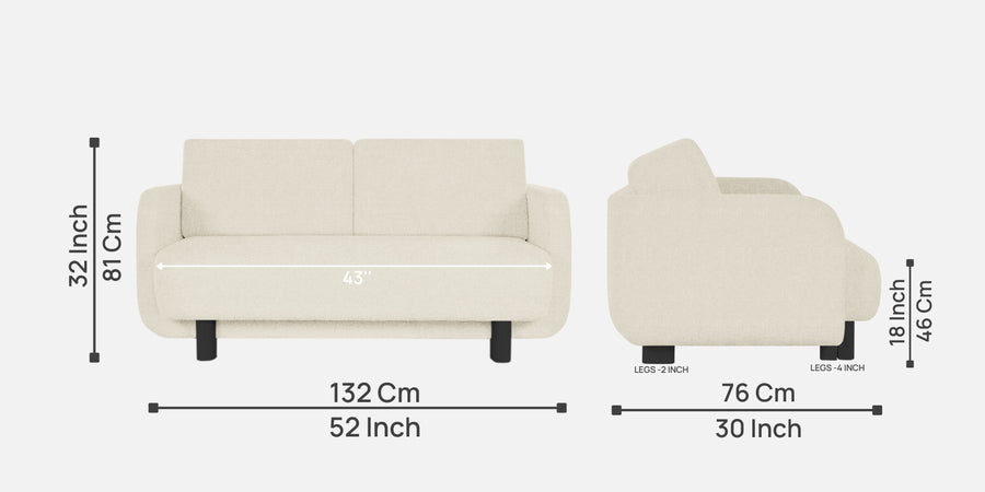 Varu Fabric 2 Seater Sofa In Ivory Cream Colour - Febonic Living