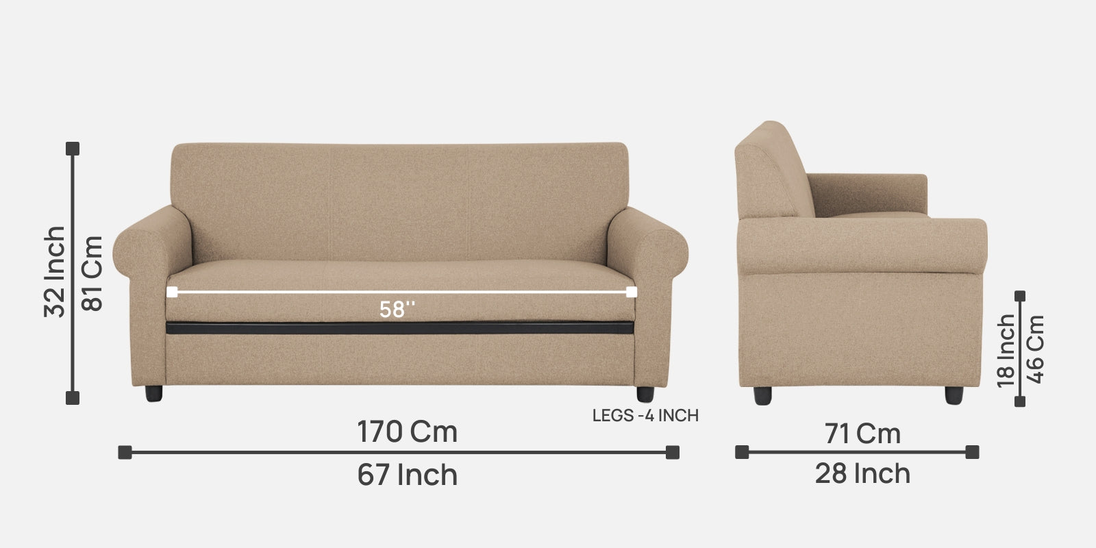 Ribby Fabric 3 Seater Sofa in Olive Beige Colour