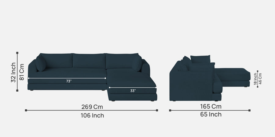 Ziggy Fabric Lhs Sectional Sofa 3 Lounger In Cool Blue Colour - Febonic Living
