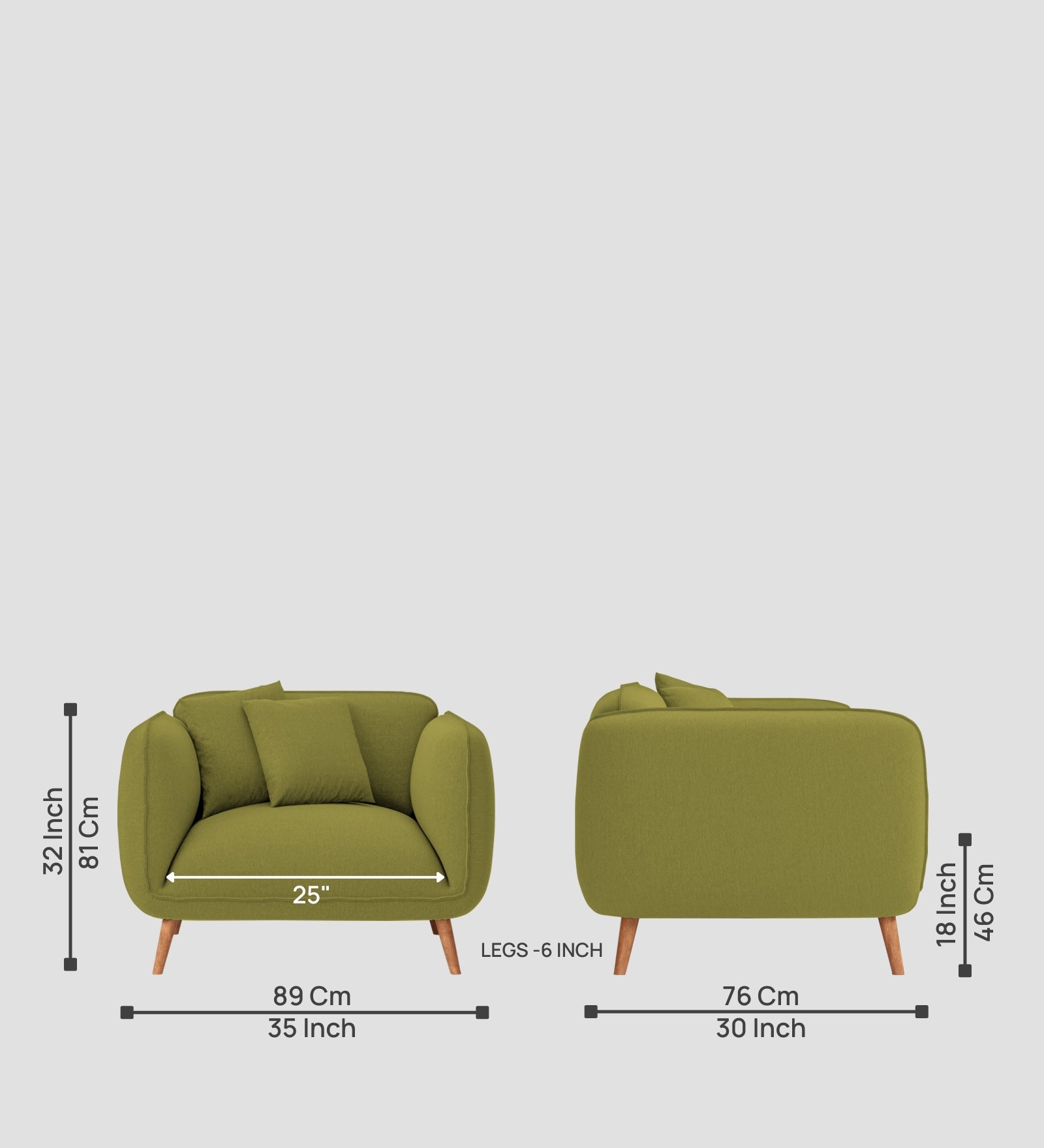 Zia Fabric 1 Seater Sofa In  Kelly Green Colour - Febonic Living
