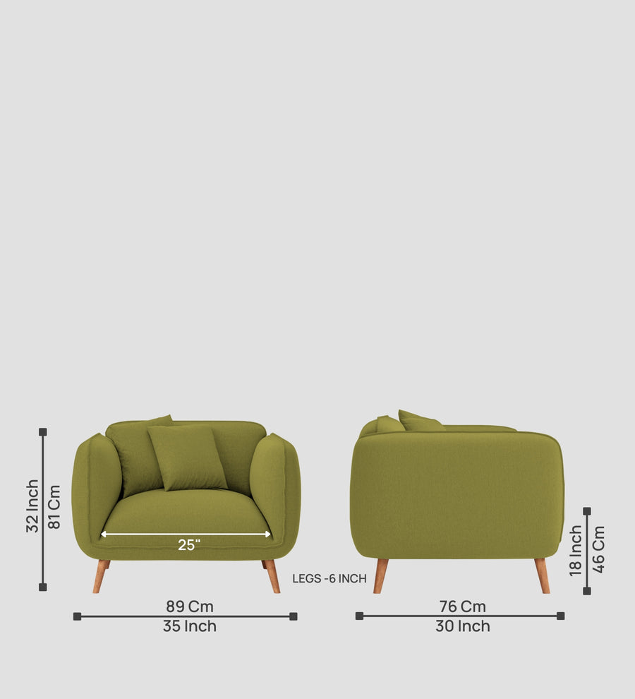 Zia Fabric 1 Seater Sofa In Kelly Green Colour - Febonic Living