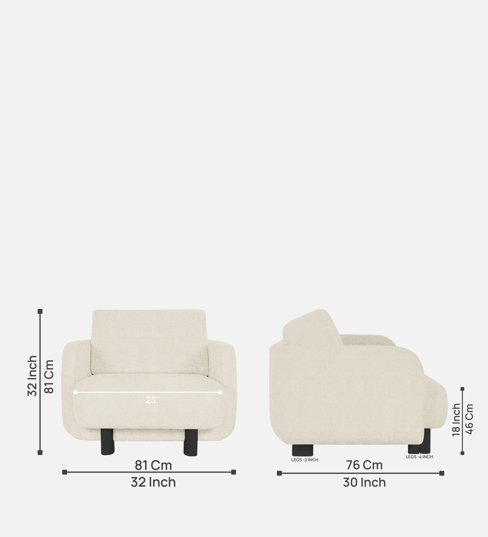 Varu Fabric 1 Seater Sofa In  Ivory Cream Colour - Febonic Living