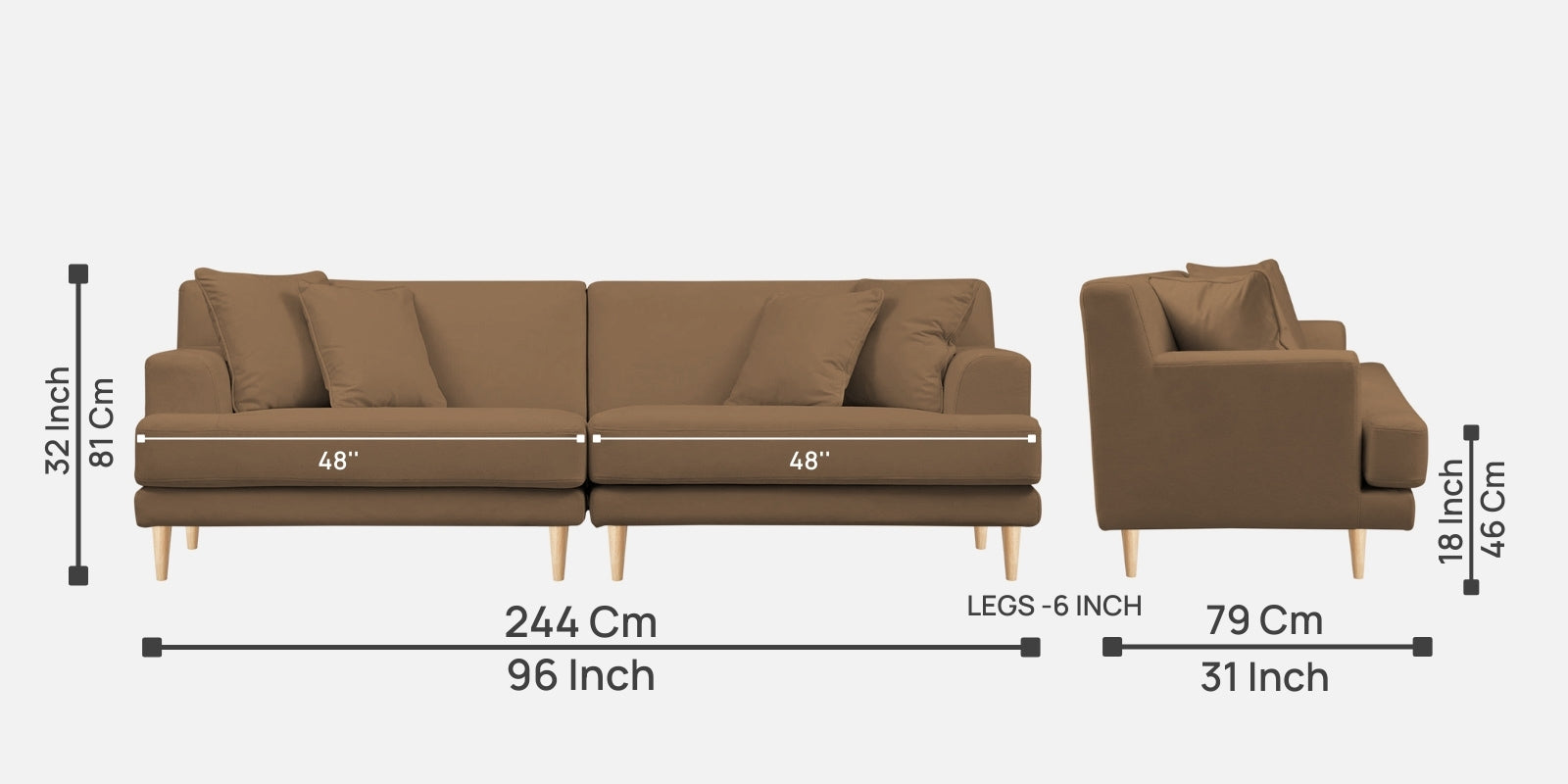 Woody Fabric 4 Seater Sofa in Dusty peach Colour