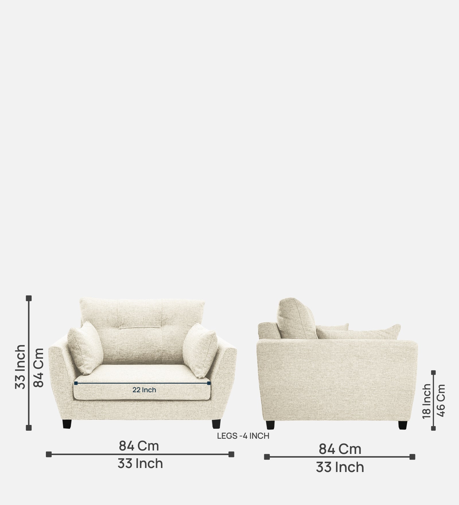 Mario Fabric 1 Seater Sofa in Ivory Cream Colour