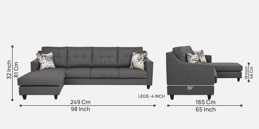 Welly Fabric Rhs Sectional Sofa 3 Lounger In Sudo Grey Colour - Febonic Living