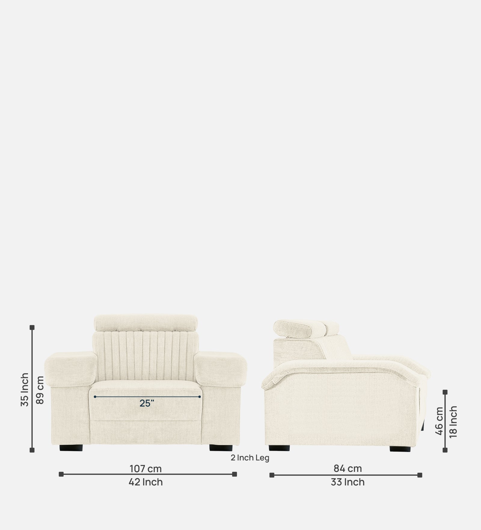 Draco Fabric 1 Seater Sofa In  Ivory Cream Colour - Febonic Living