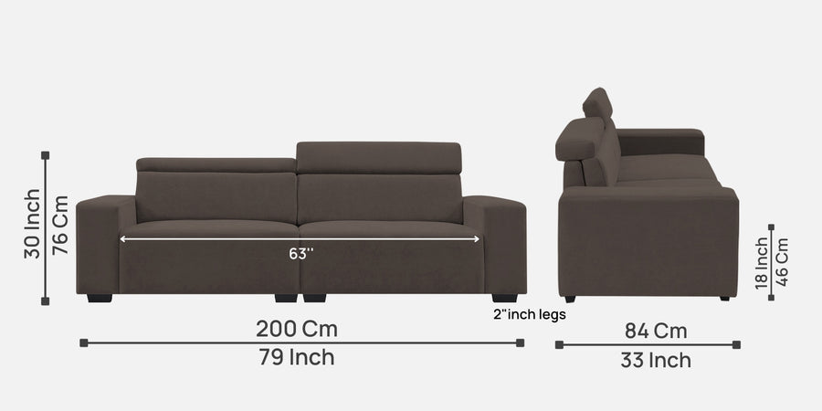 Hiro Fabric 3 Seater Sofa In Lito Brown Colour - Febonic Living