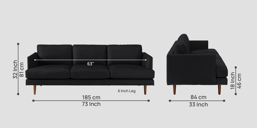 Sterio Leatherette 3 Seater Sofa In Light Black Colour - Febonic Living