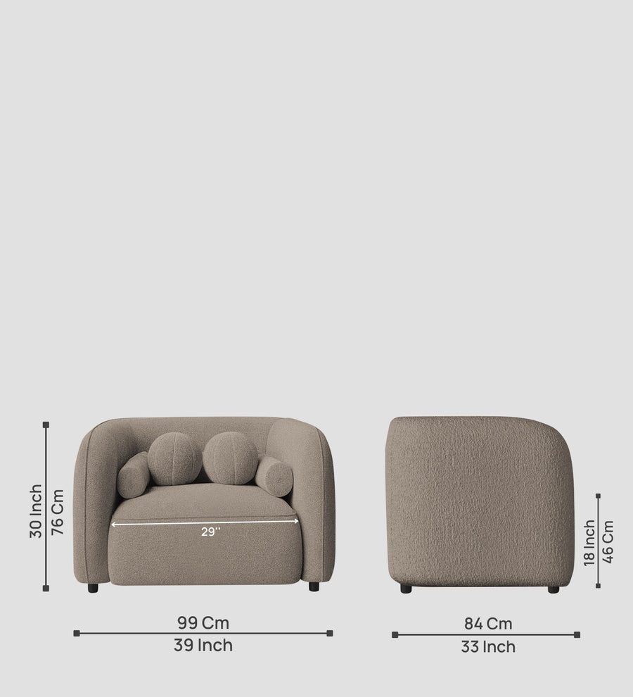 Corny Boucle Fabric 1 Seater Sofa In Macy Grey Colour - Febonic Living
