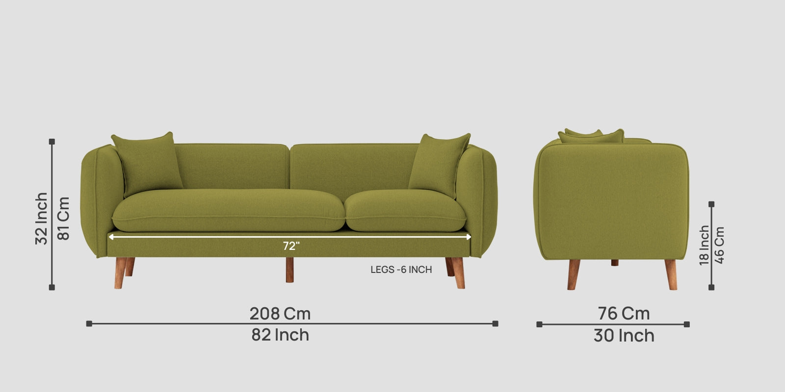 Reva Fabric 3 Seater Sofa In Kelly Green Colour - Febonic Living