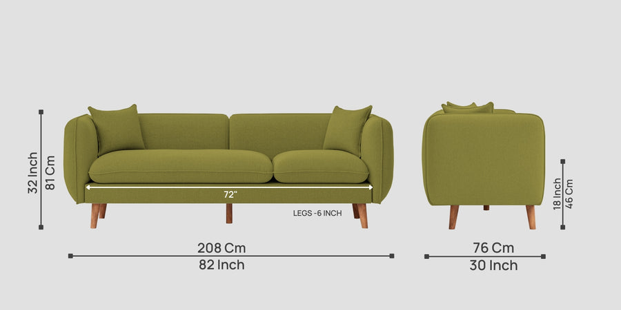 Reva Fabric 3 Seater Sofa In Kelly Green Colour - Febonic Living