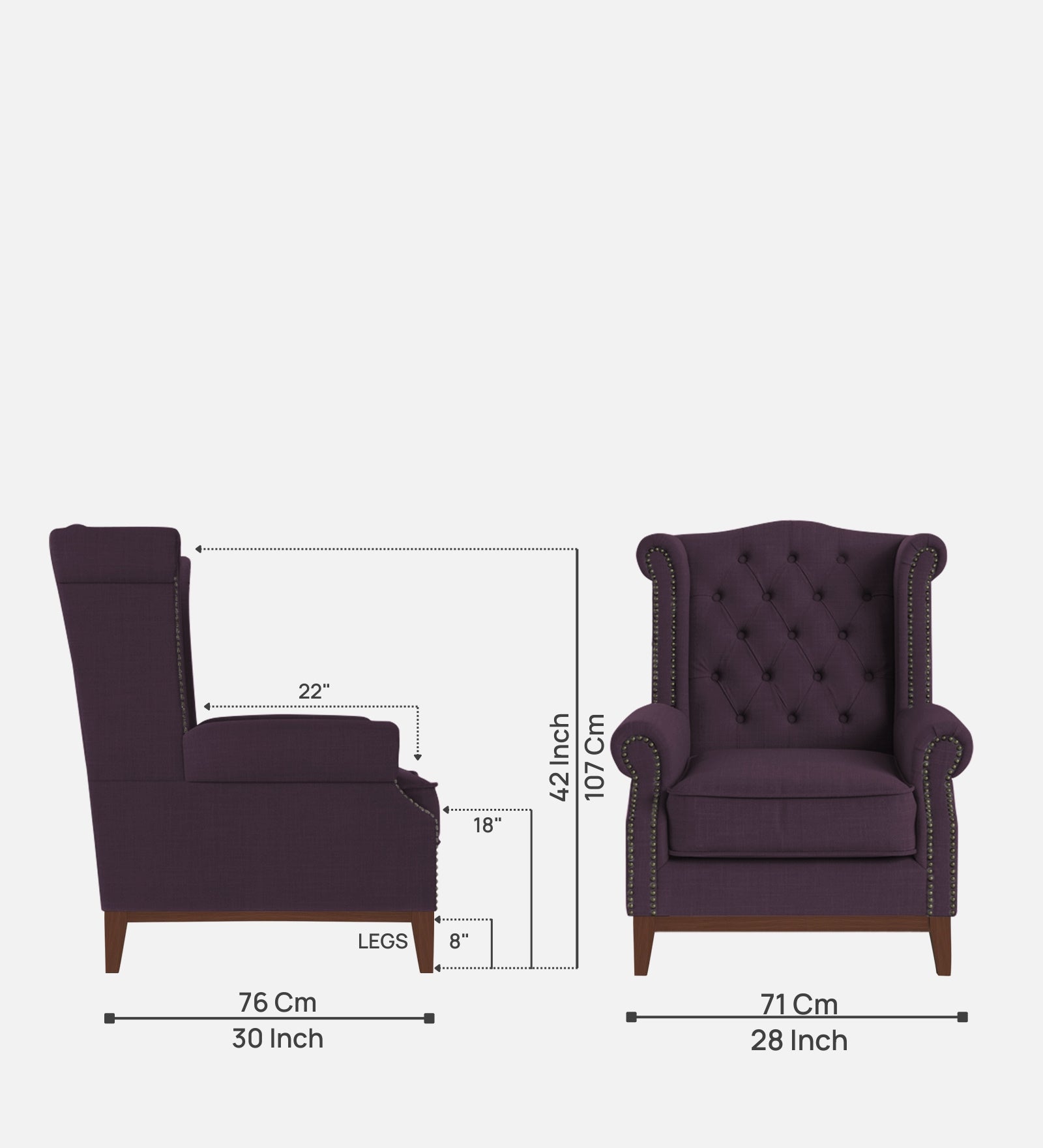 Nory Fabric 1 Seater Wing Chair in Greek Purple Colour