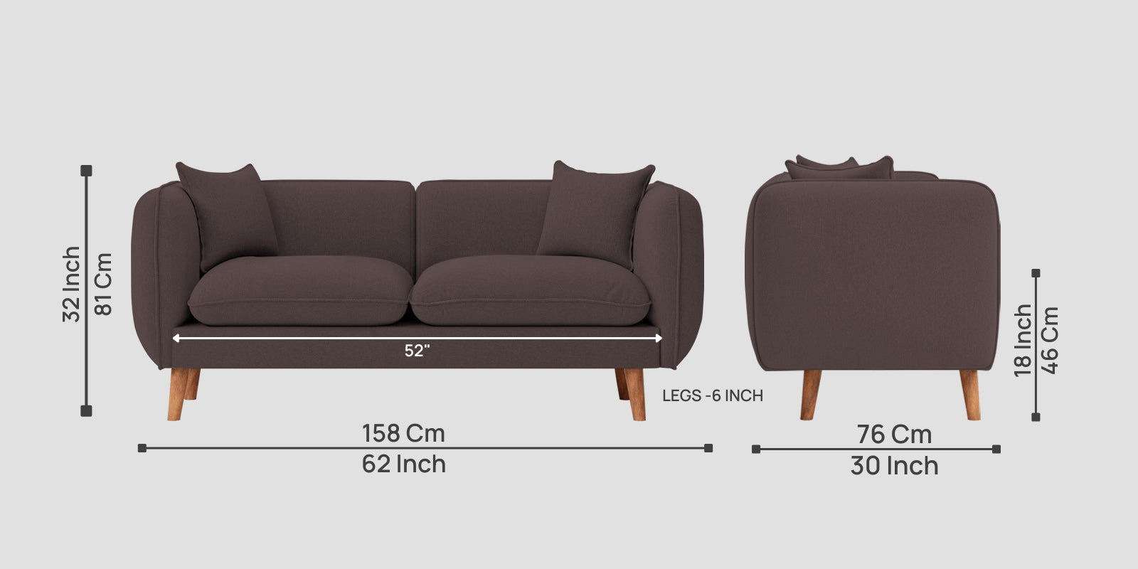 Reva Fabric 2 Seater Sofa In Night Brown Colour - Febonic Living