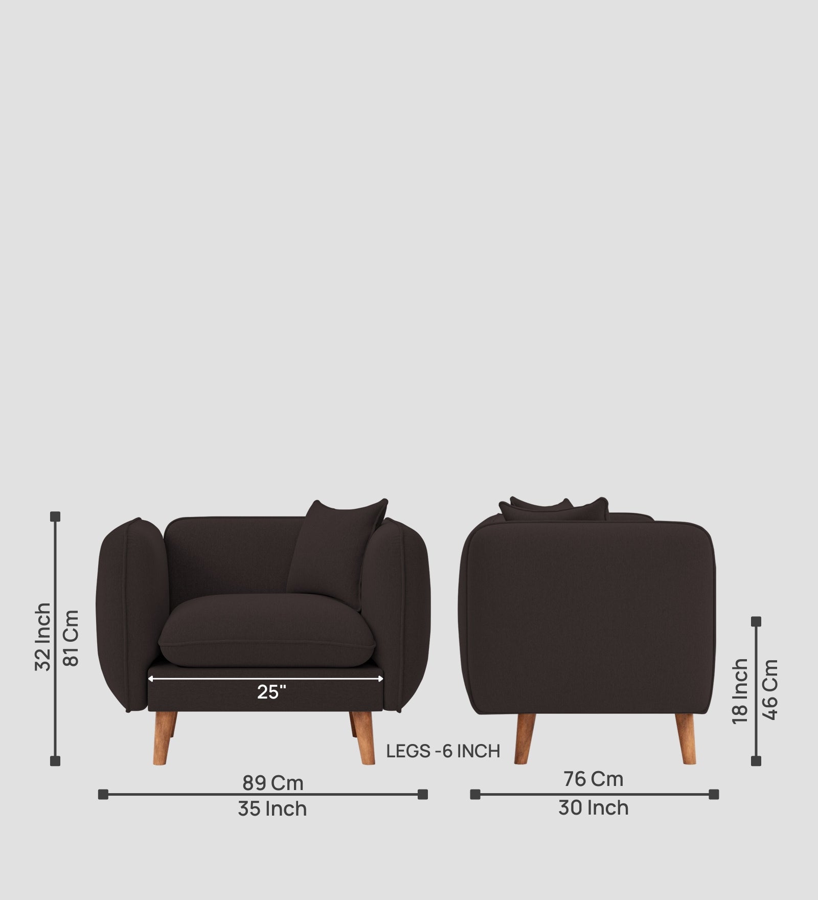Reva Fabric 1 Seater Sofa In  Pebble Brown Colour - Febonic Living