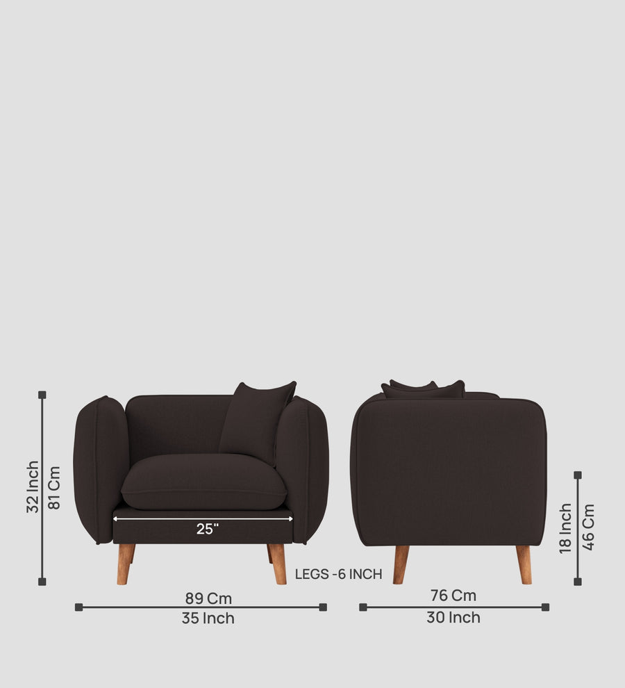 Reva Fabric 1 Seater Sofa In Pebble Brown Colour - Febonic Living