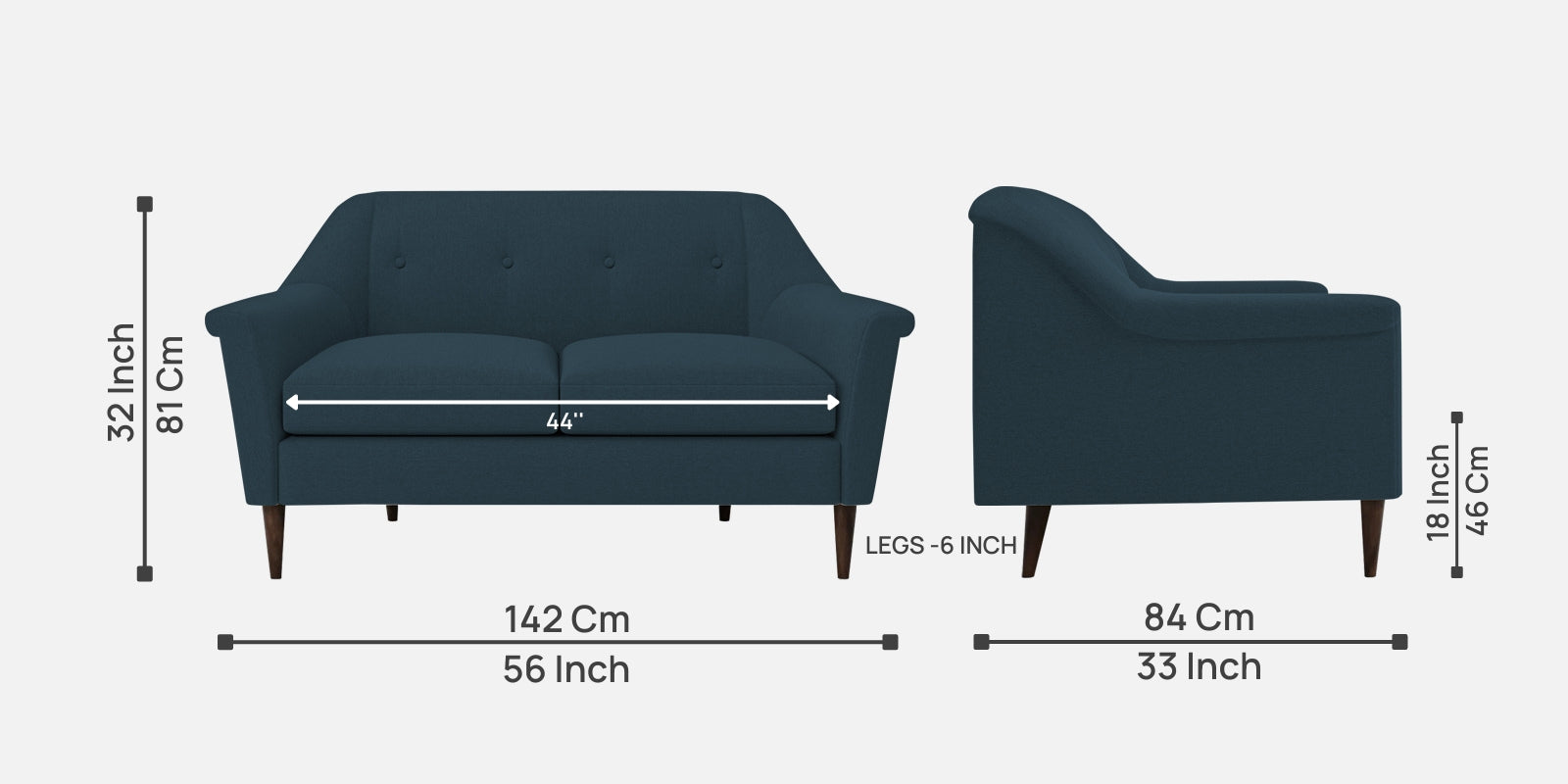 Homer Fabric 2 Seater Sofa in Cool Blue Colour