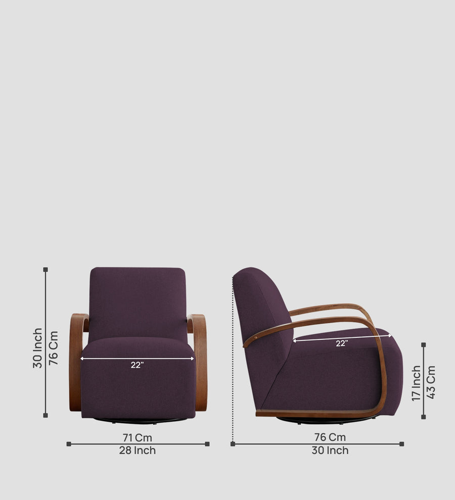 Balma Fabric Swivel Chair In Greek Purple Colour - Febonic Living