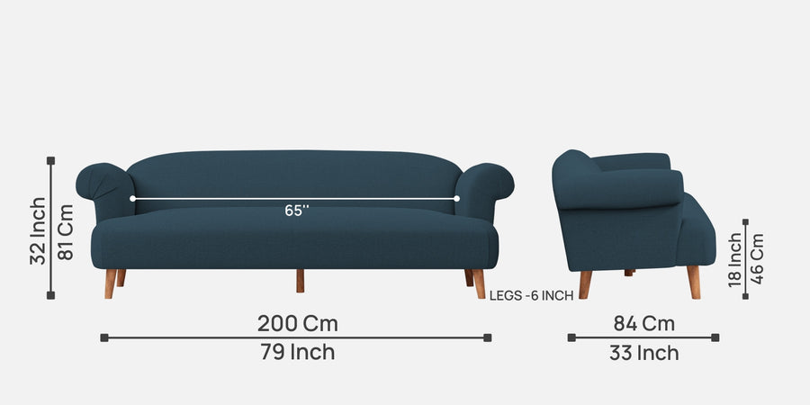 Barber Fabric 3 Seater Sofa In Cool Blue Colour - Febonic Living