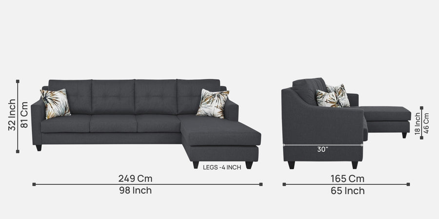 Welly Fabric Lhs Sectional Sofa 3 Lounger In Maba Grey Colour - Febonic Living