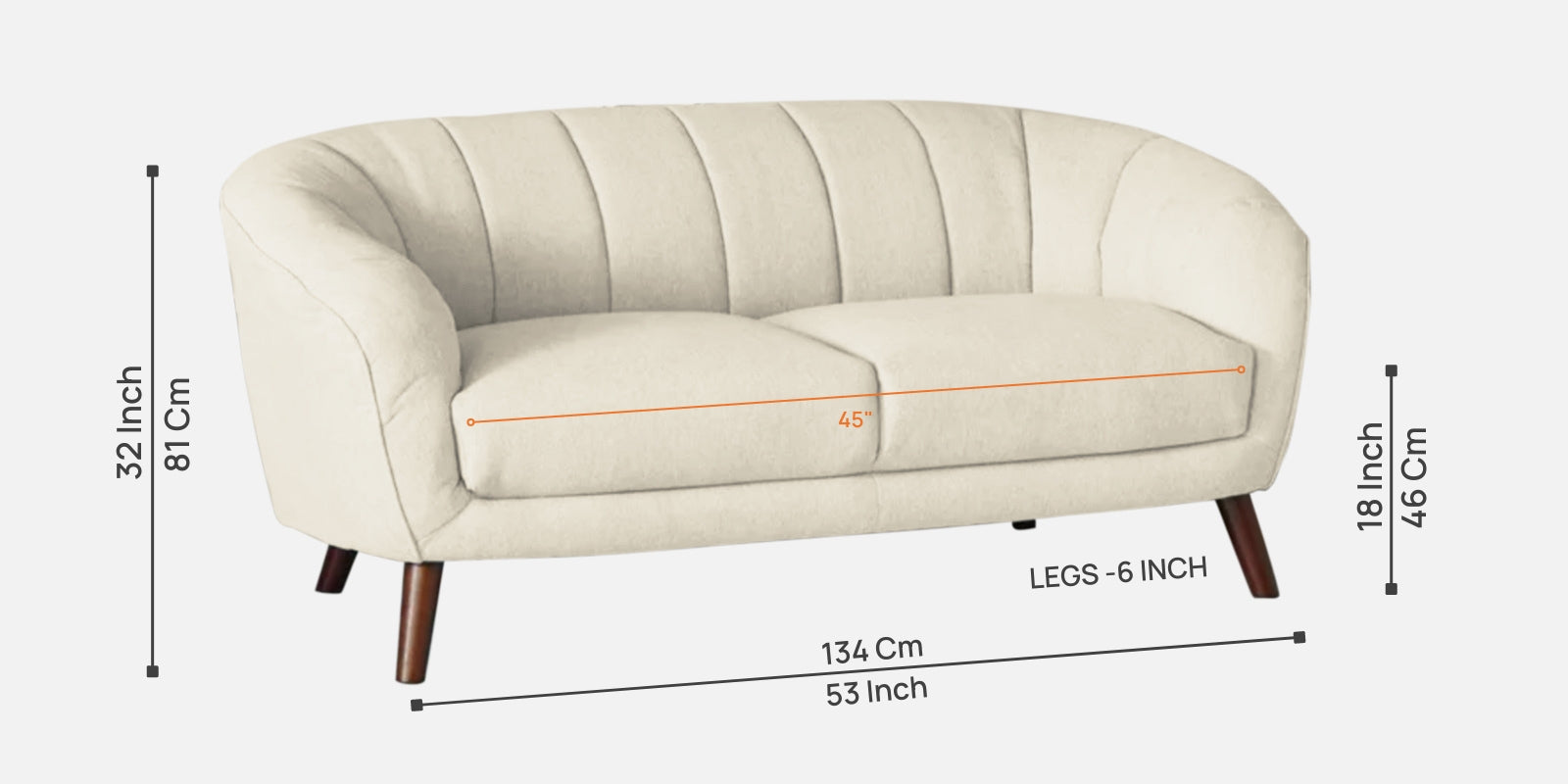 Benjamin Fabric 2 Seater Sofa in Ivory Cream Colour