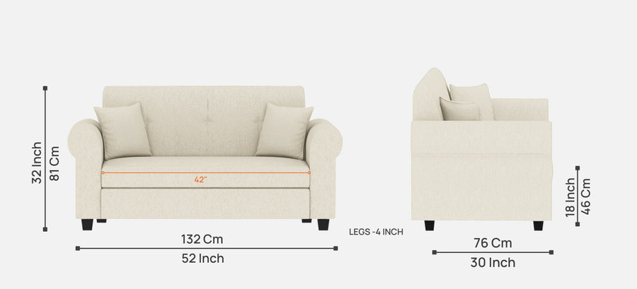 Derado Fabric 2 Seater Sofa In Ivory Cream Colour - Febonic Living