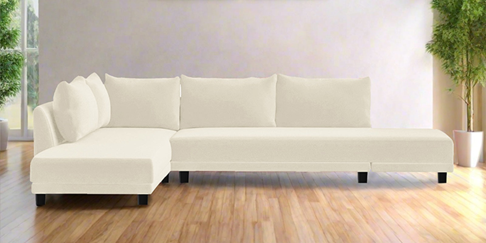 Ira Fabric RHS 6 Seater Sofa Cum Bed In Ivory Cream Colour