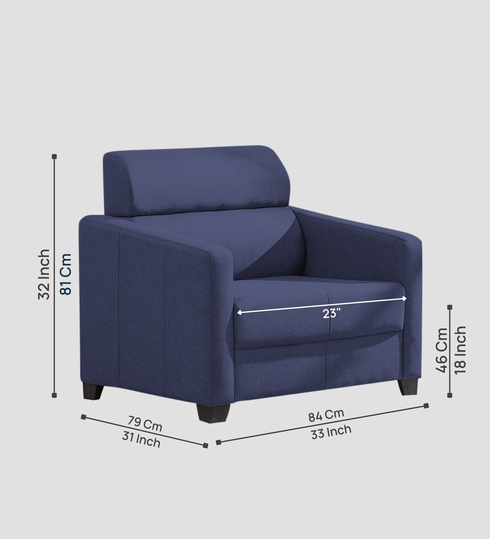 Devo Fabric 1 Seater Sofa in Slate Blue Colour